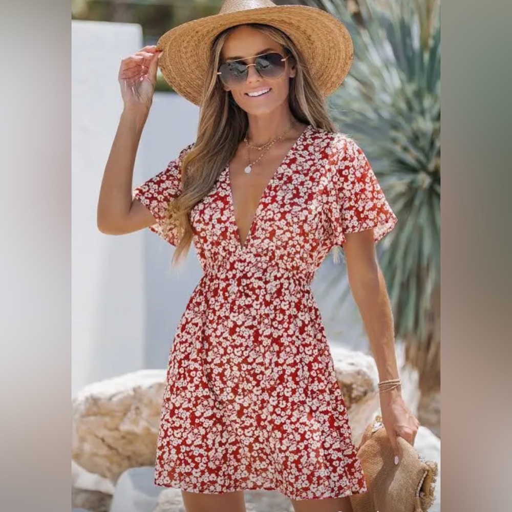 Cupshe red floral dress